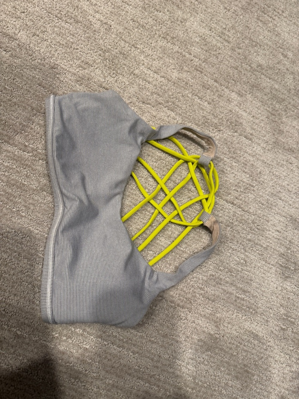 Lululemon Gray Ribbed Sports Bra with Neon Yellow Strappy Back
